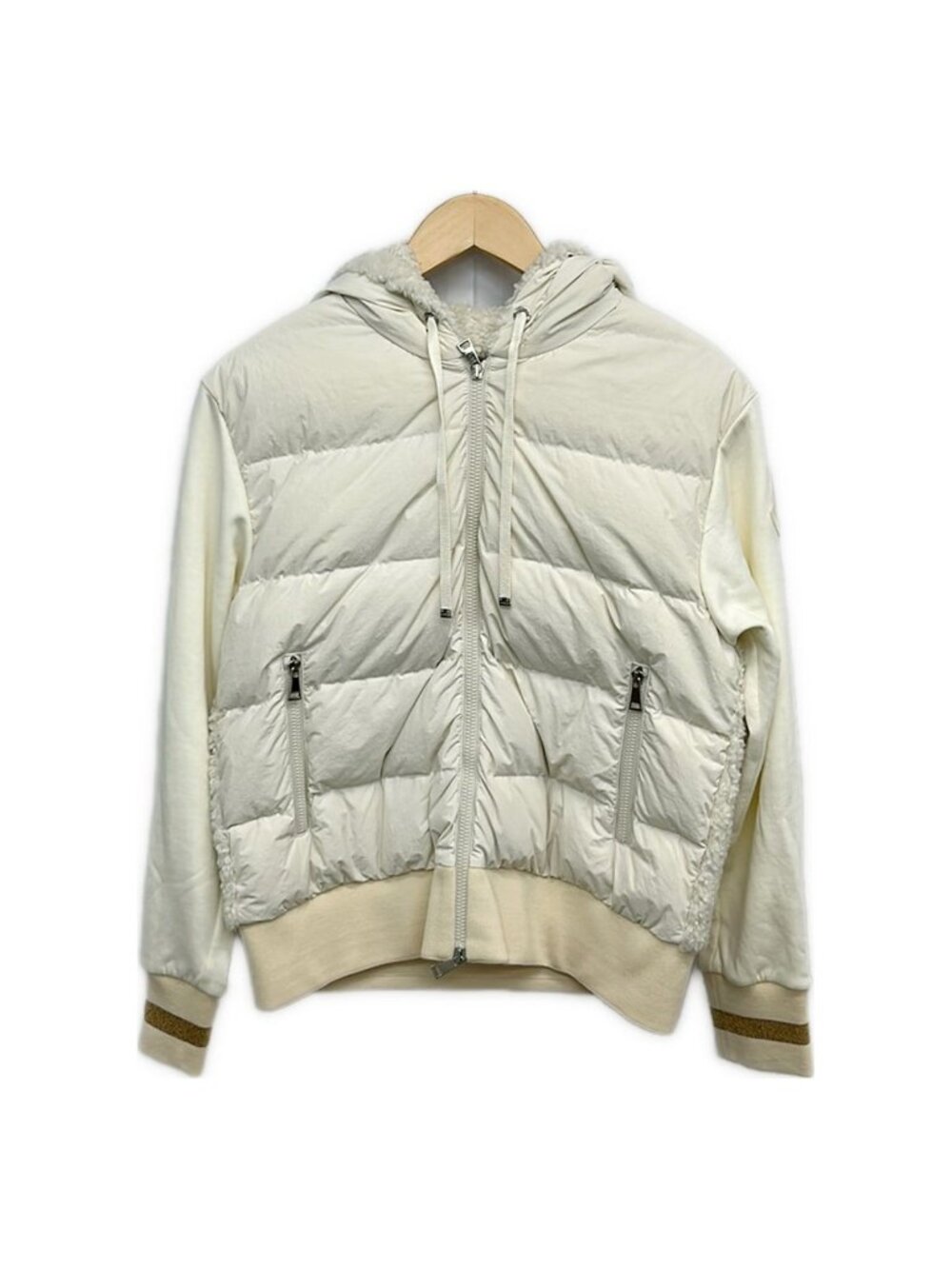 Moncler Down Jacket Maglia Cardigan Ivory Long Sleeve Zip Up Autumn Winter XS